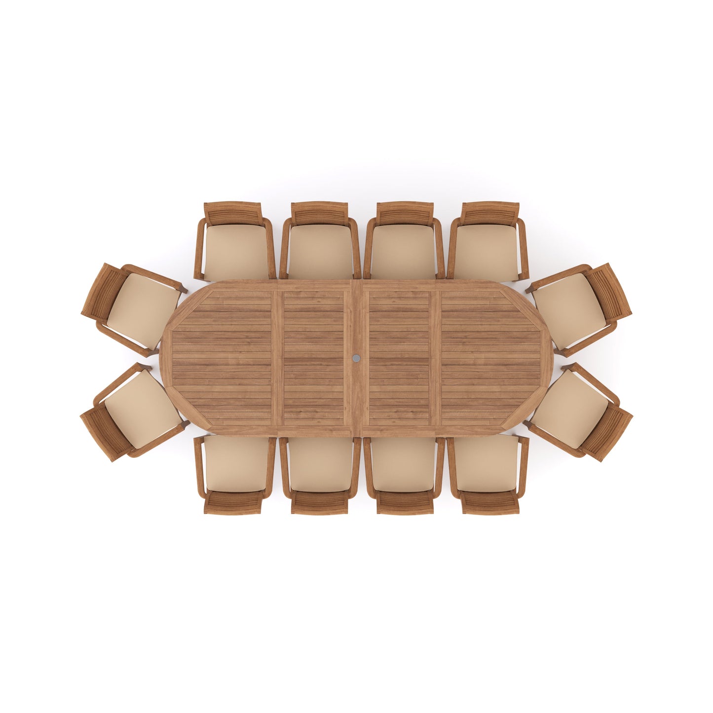 Giant Teak Oval Set 2-3m Extending Table with 12 Oxford Stacking Chairs