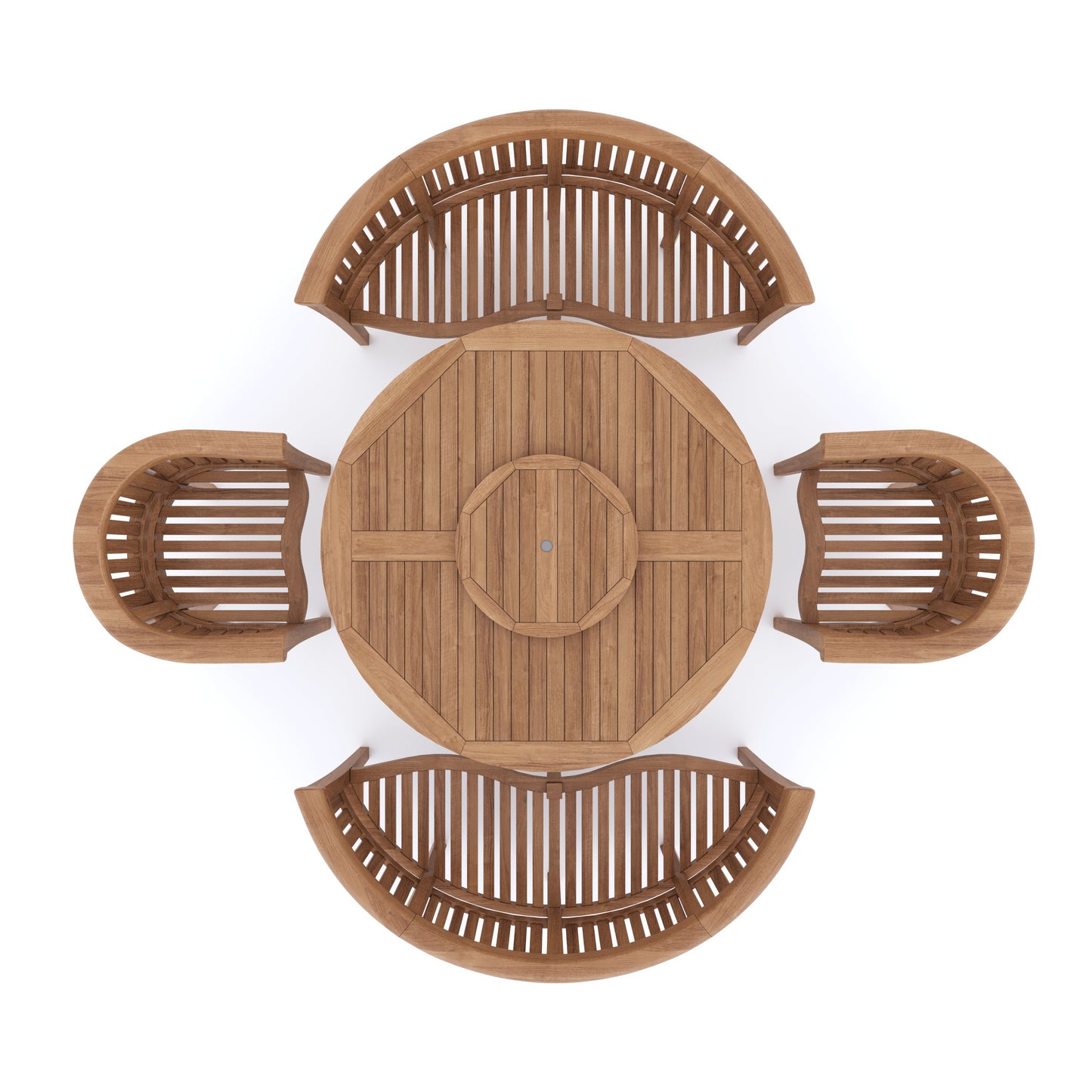 Teak Set 150cm Maximus Round Table 4cm Top (2 San Francisco Benches, 2 San Francisco Chairs) Cushions included.