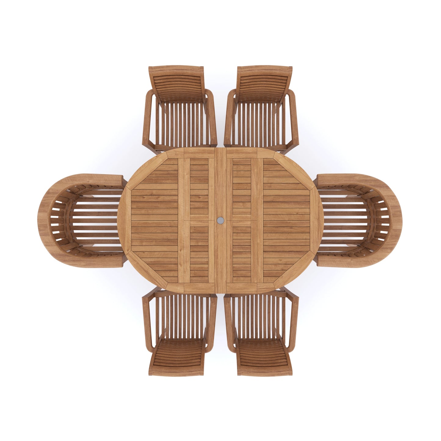 Teak Round to Oval 120cm-170cm Extending Table with 4 Oxford Stacking Chairs & 2 San Francisco Chairs