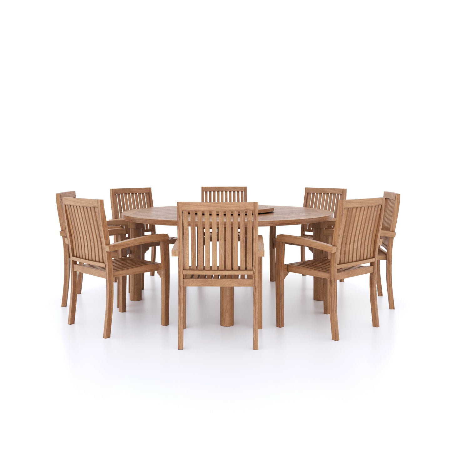 Teak Set 180cm Maximus Round Table with 8 Henley Stacking Chairs
