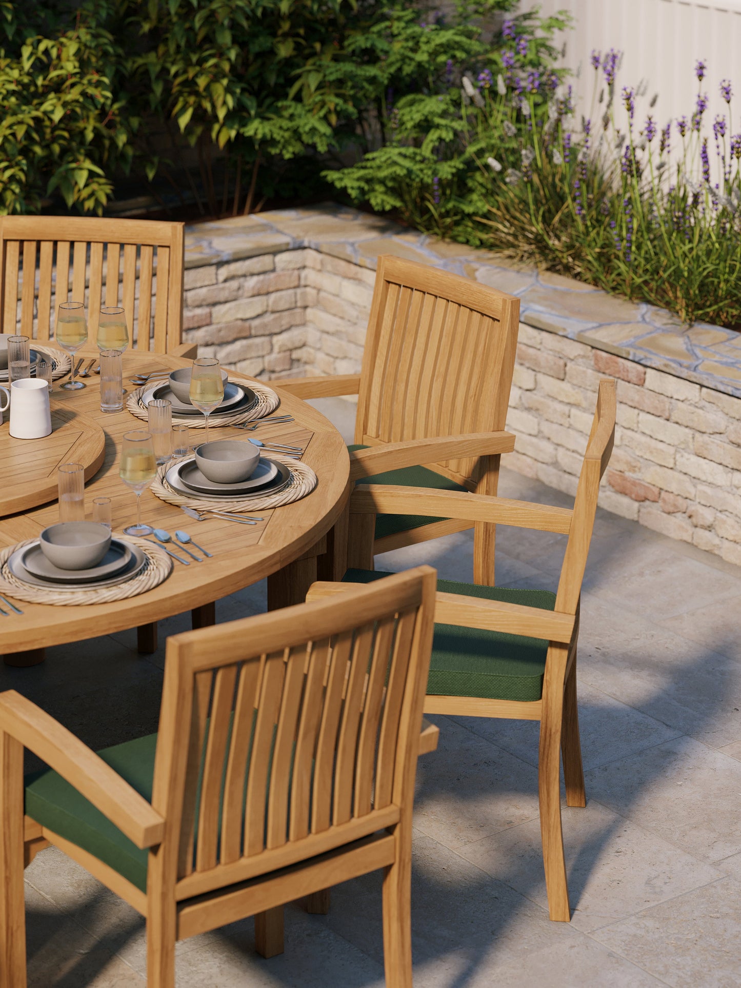 Teak Set 180cm Maximus Round Table with 8 Henley Stacking Chairs
