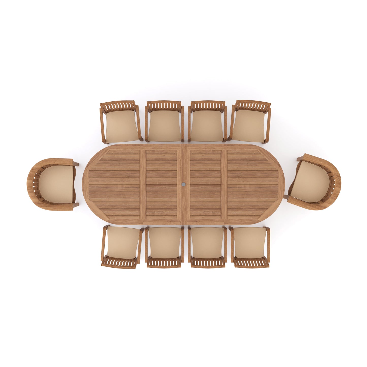 Teak 200cm to 300cm Oval Extending Table with 8 Henley Stacking Chairs & 2 San Francisco Chairs