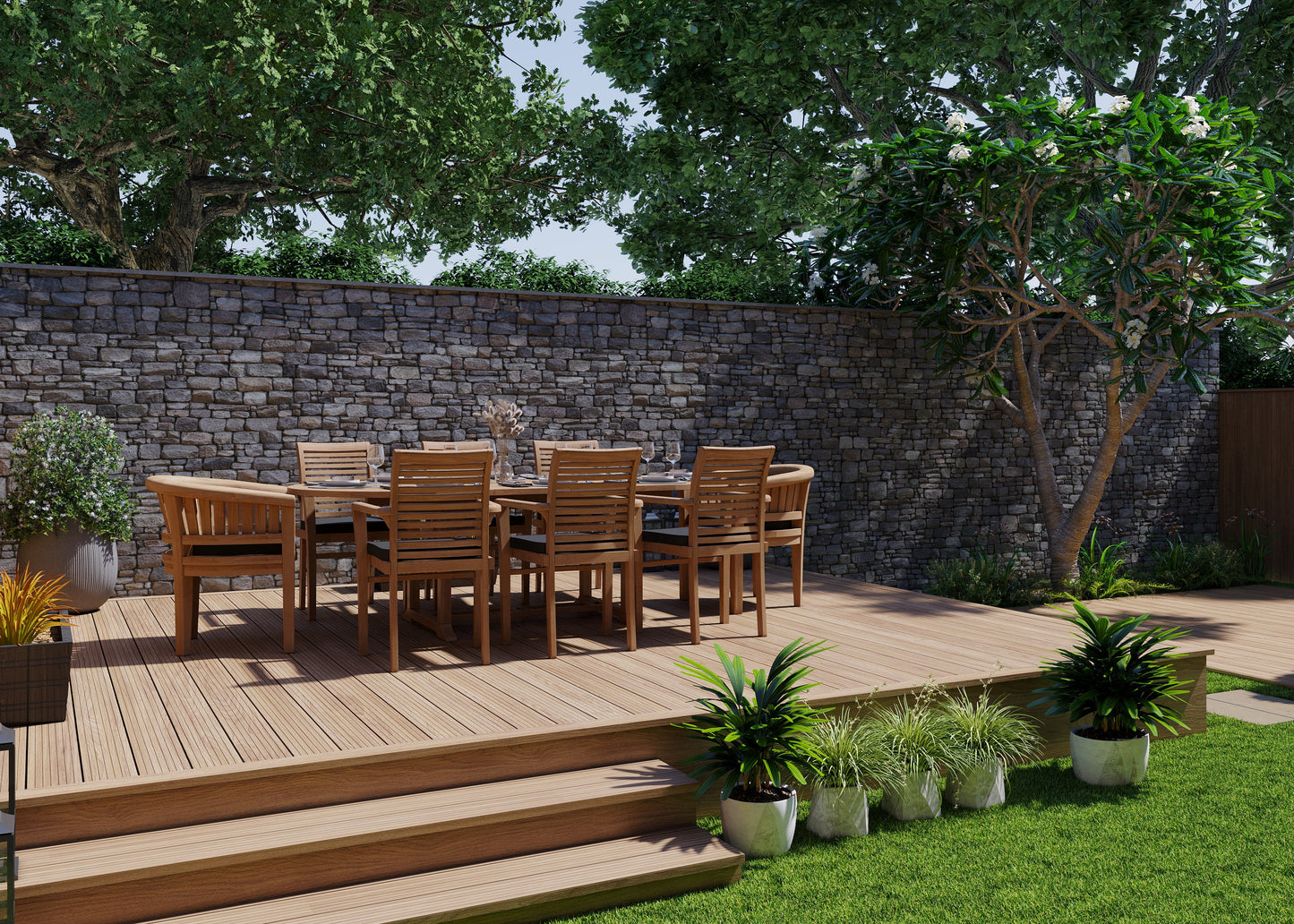 Teak 180cm to 240cm Oval Extending Table with 6 Oxford Stacking Chairs & 2 San Francisco Chairs