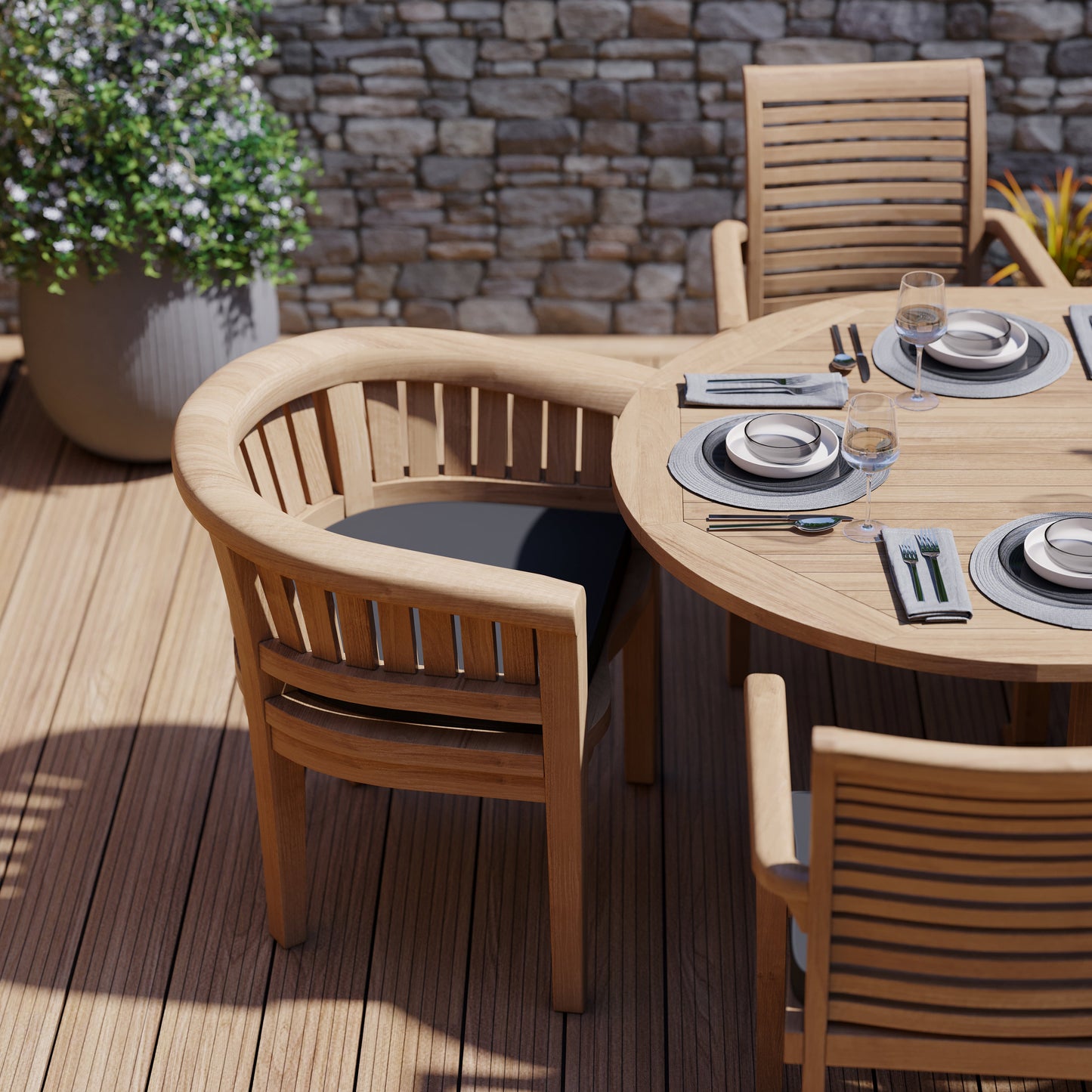 Teak 180cm to 240cm Oval Extending Table with 6 Oxford Stacking Chairs & 2 San Francisco Chairs