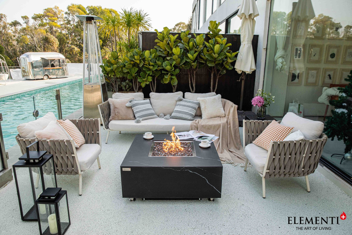 Elementi Fire Sofia Marble Porcelain Gas Fire Pit Table