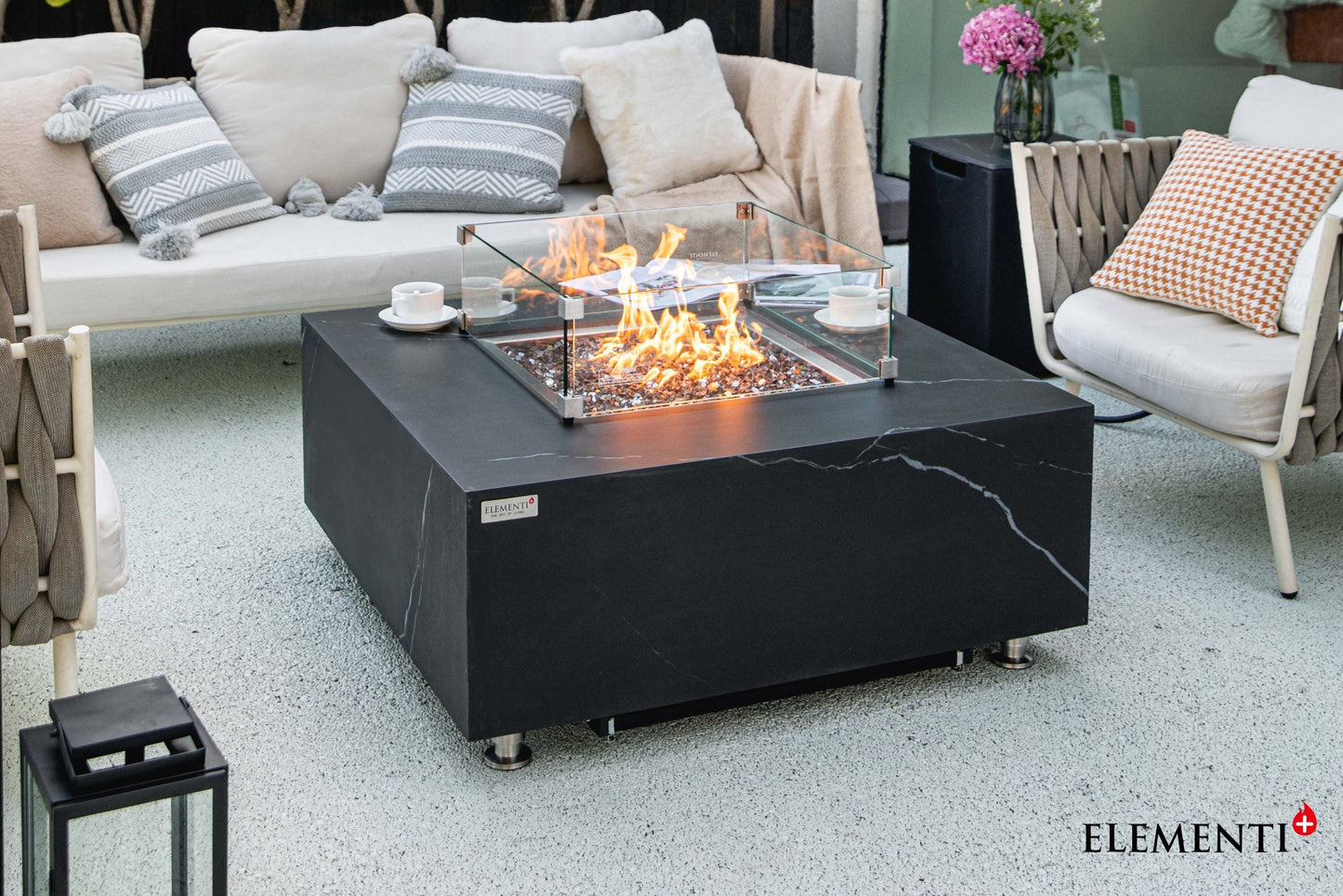 Elementi Fire Sofia Marble Porcelain Gas Fire Pit Table