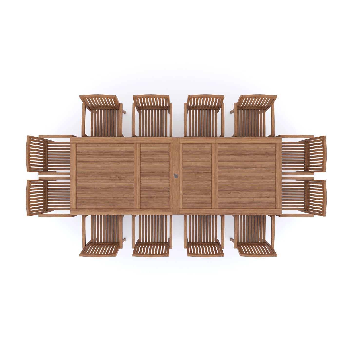 Giant Teak Set 200cm to 300cm Rectangle Extending Table with 12 Henley Stacking Chairs