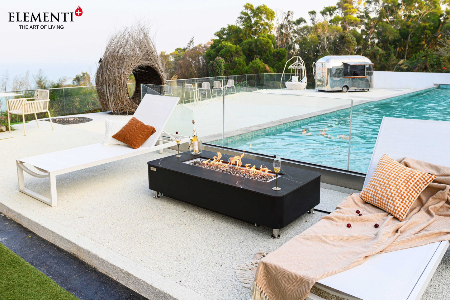 Elementi Fire Valencia Black Marble Porcelain Gas Fire Pit Table