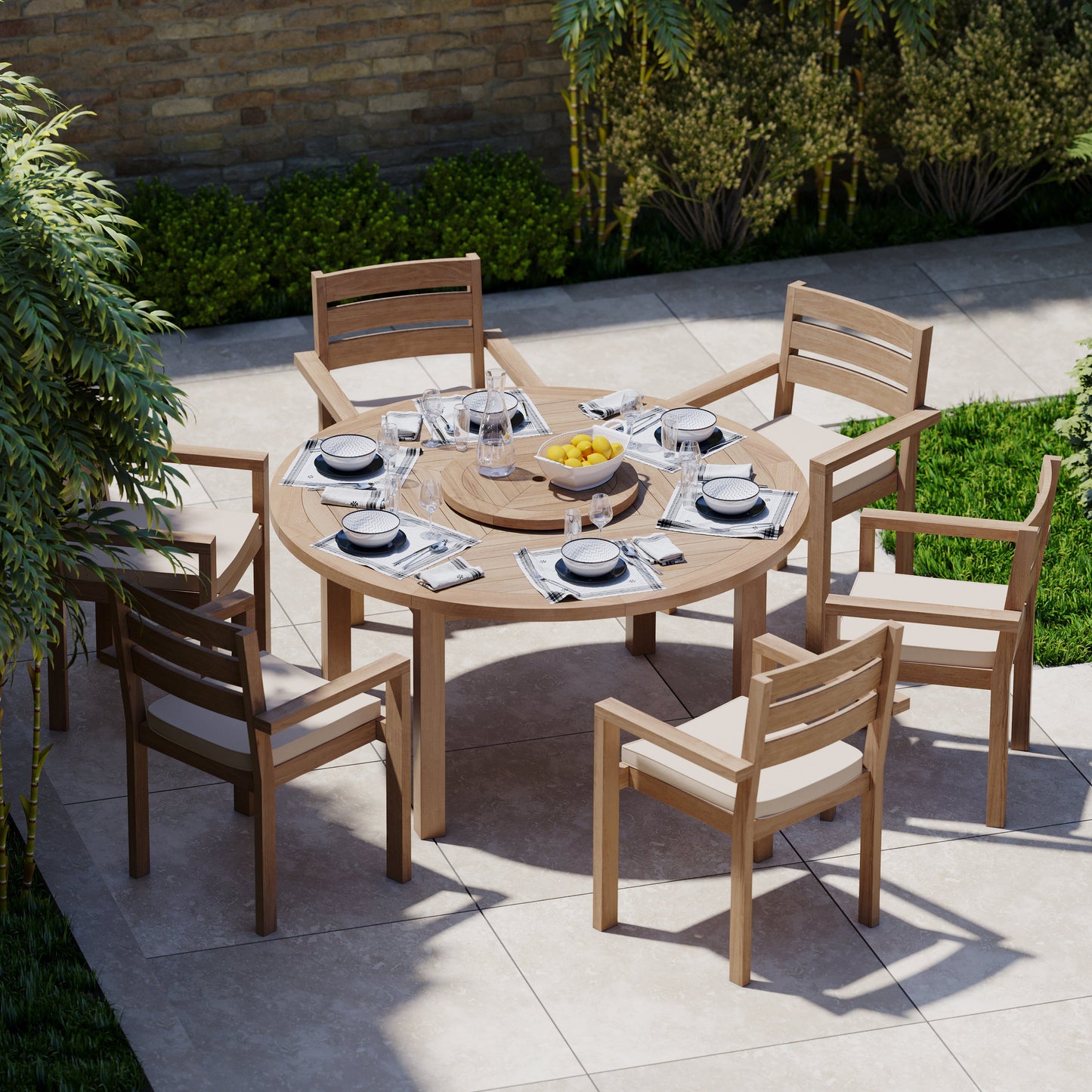 Luxor 150cm Round Table 4cm Top (6 Marlow Stacking Chairs) Cushions included.