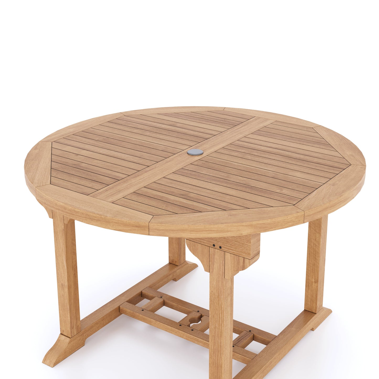 Teak Round To Oval 120-170cm Extending Table 4cm Top (6 folding Hampton Chairs) cushions included.