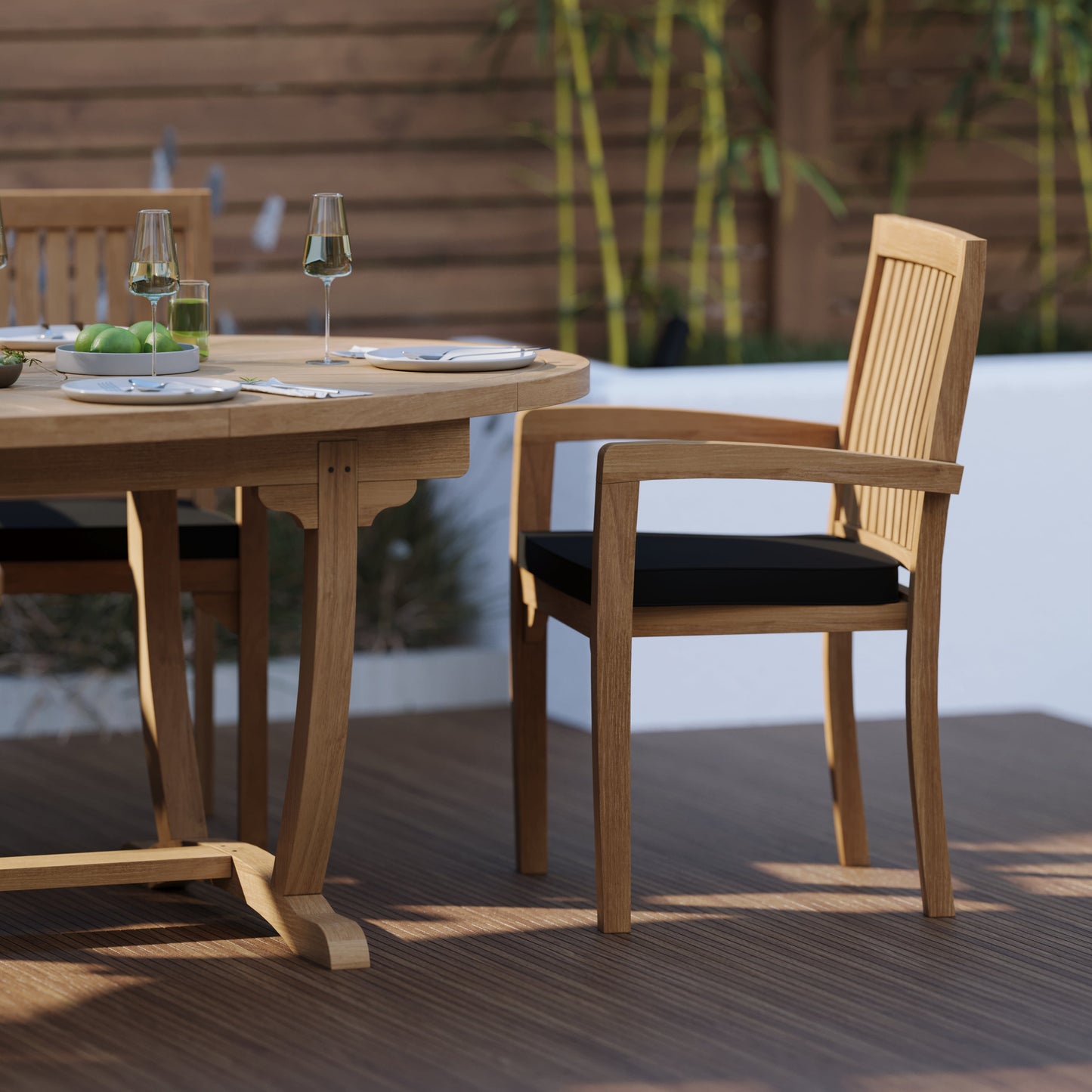 Teak Set 2m Sunshine Table with 6 Henley Stacking Chairs