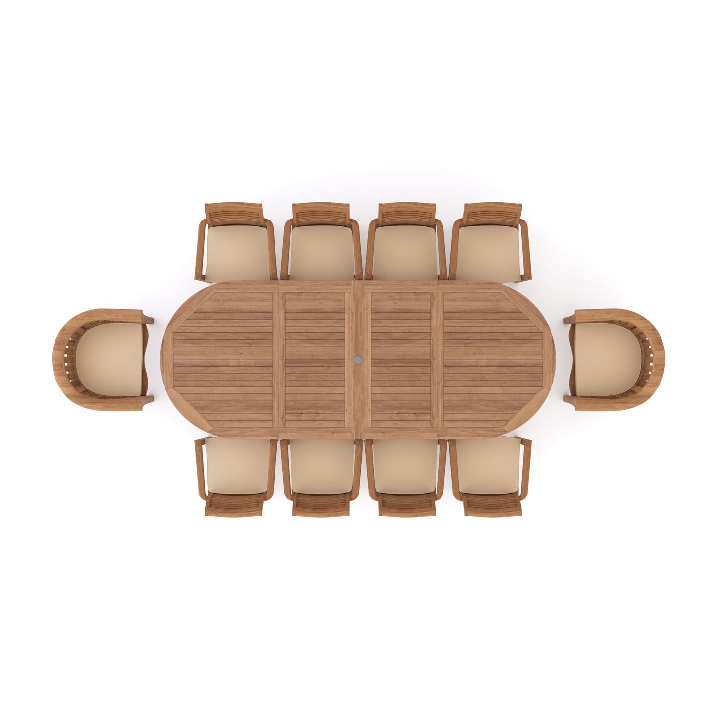 Teak 200cm to 300cm Oval Extending Table with 8 Oxford Stacking Chairs & 2 San Francisco Chairs