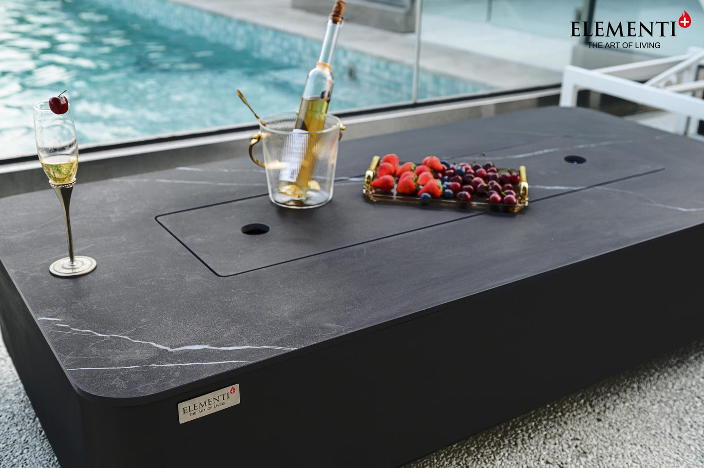 Elementi Fire Valencia Black Marble Porcelain Gas Fire Pit Table