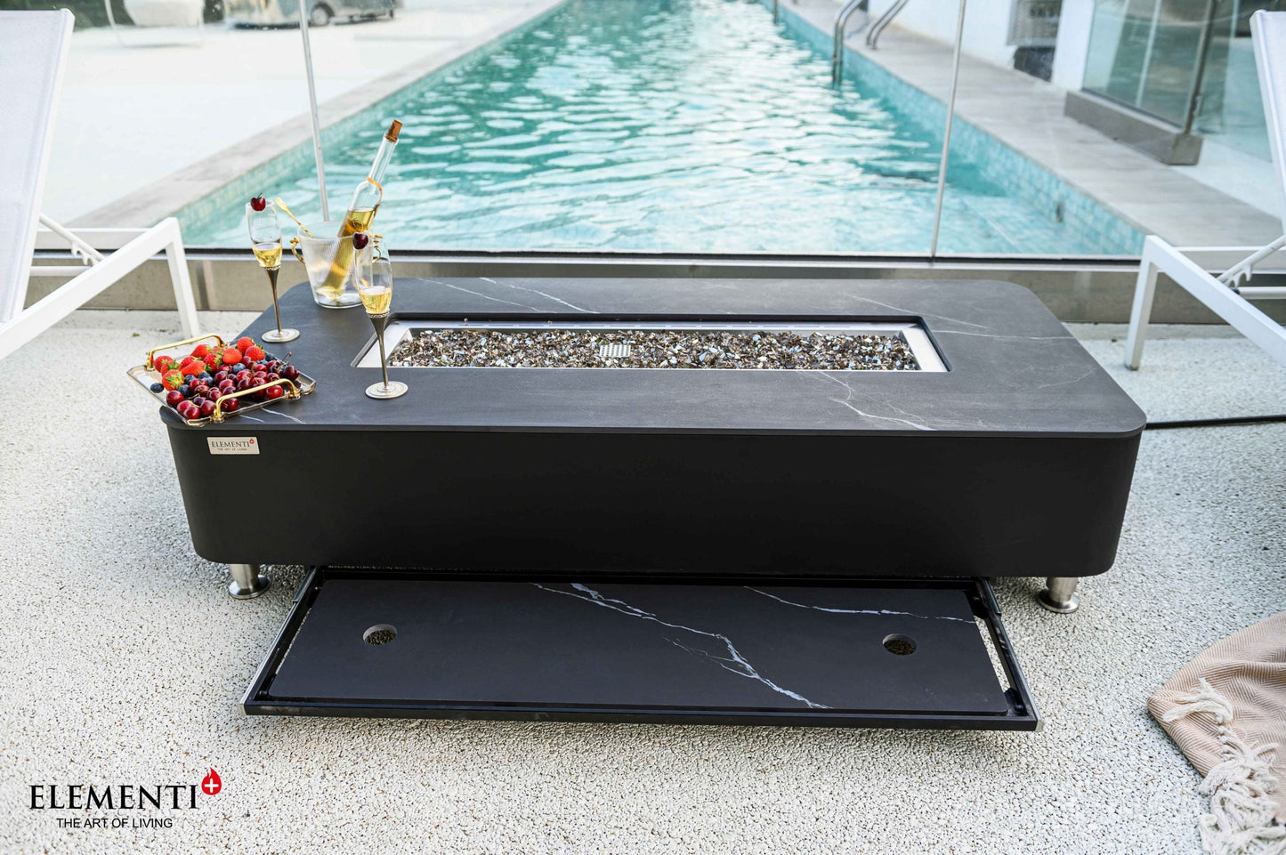 Elementi Fire Valencia Black Marble Porcelain Gas Fire Pit Table