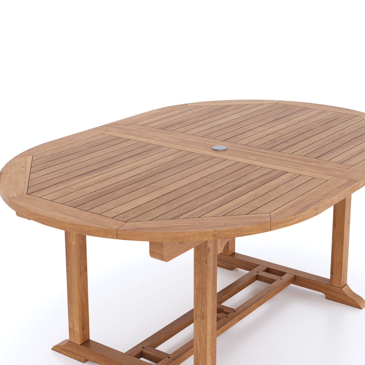 Teak 180-240cm Oval Extending Table 4cm Top (6 Henley Stacking Chairs 2 San Francisco Benches) Cushions included.