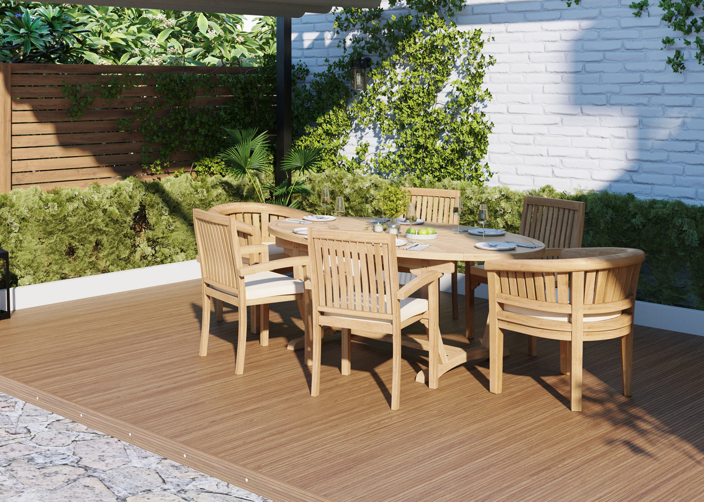 Teak Set 2m Sunshine Oval Table with 4 Henley Stacking Chairs & 2 San Francisco Chairs
