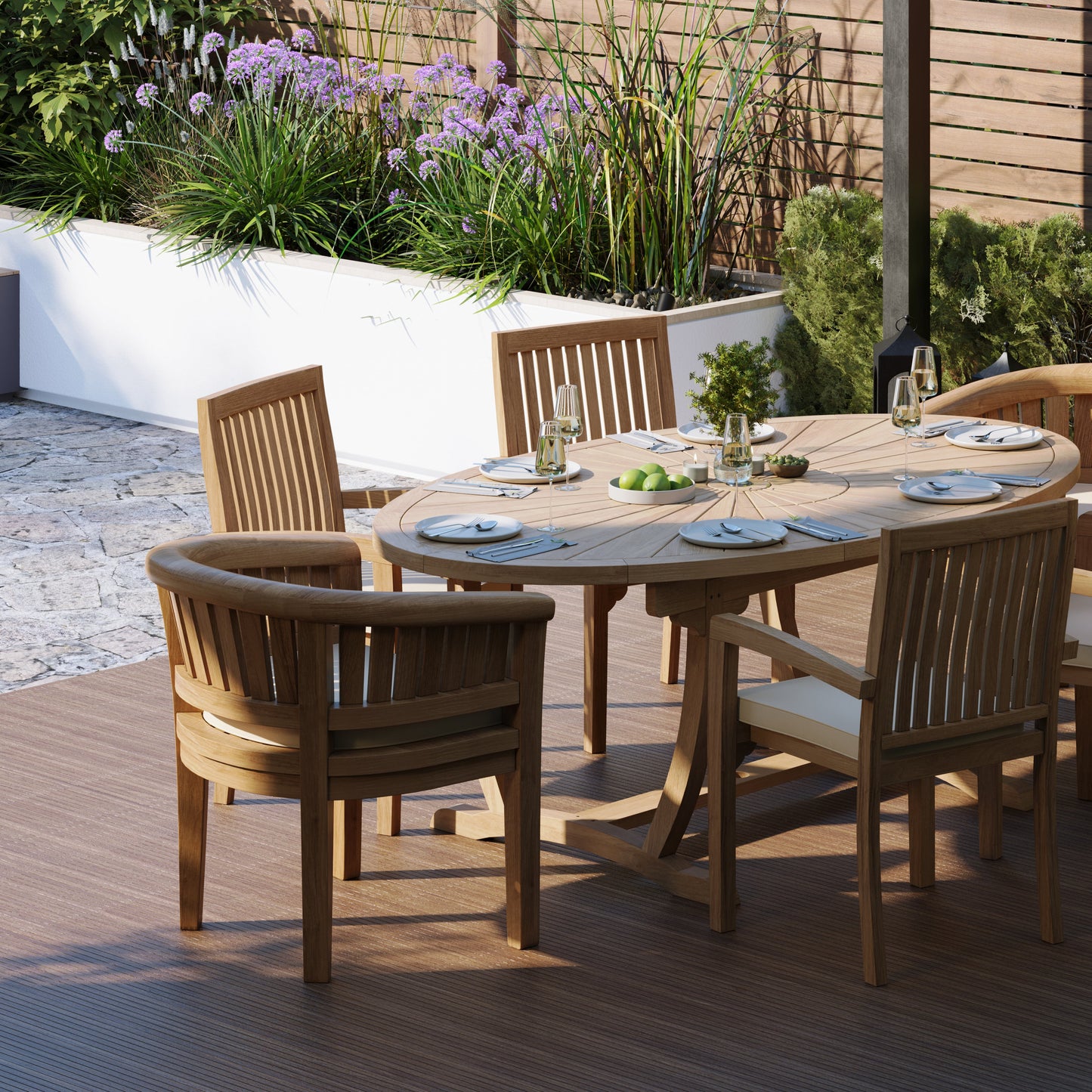 Teak Set 2m Sunshine Oval Table with 4 Henley Stacking Chairs & 2 San Francisco Chairs