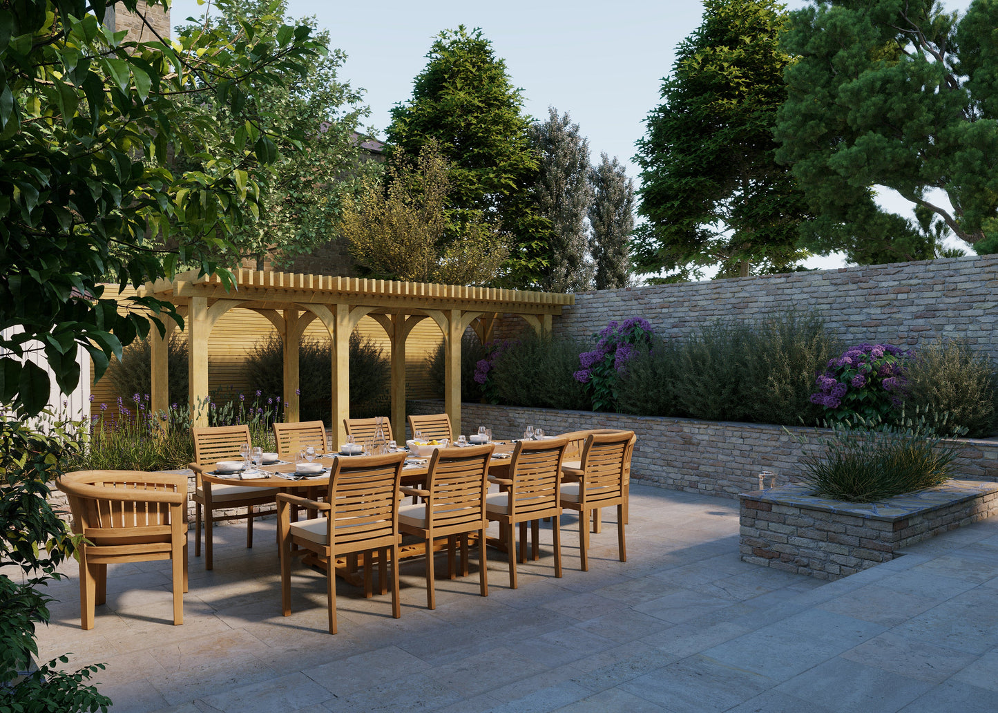 Teak 200cm to 300cm Oval Extending Table with 8 Oxford Stacking Chairs & 2 San Francisco Chairs