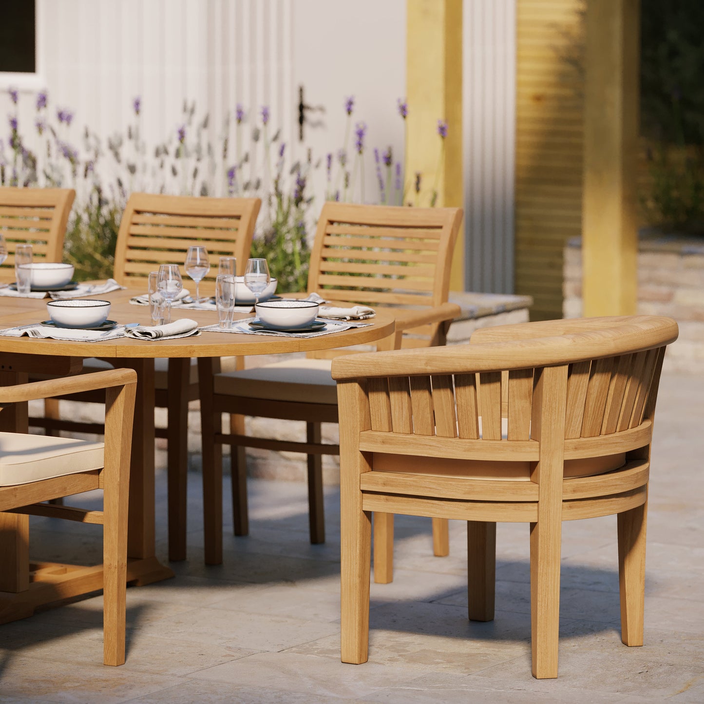 Teak 200cm to 300cm Oval Extending Table with 8 Oxford Stacking Chairs & 2 San Francisco Chairs